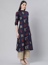 Blue Printed Cotton Kurta