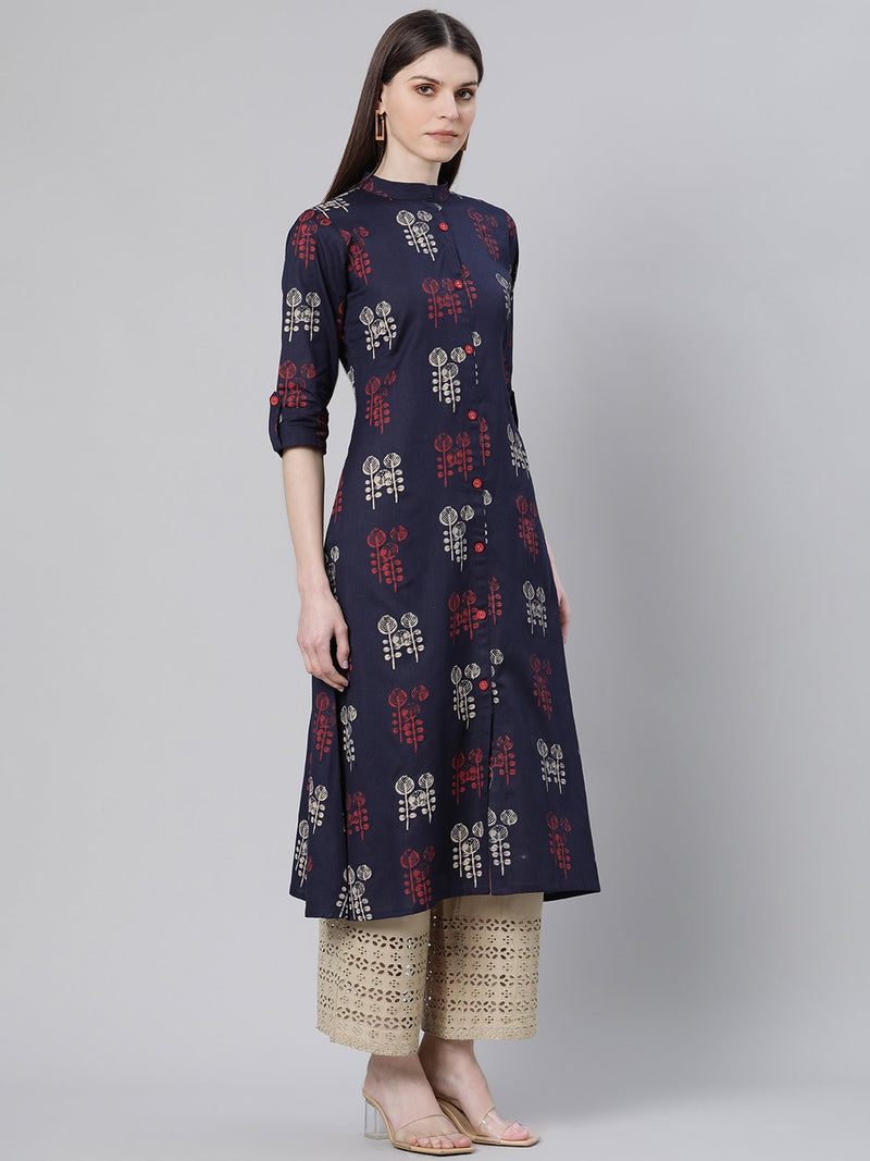 Blue Printed Cotton Kurta