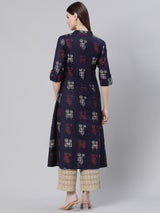Blue Printed Cotton Kurta