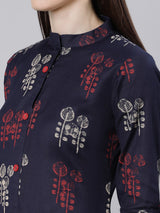 Blue Printed Cotton Kurta