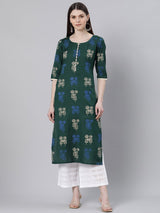 Green Printed Cotton Kurta