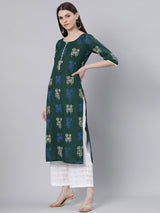 Green Printed Cotton Kurta