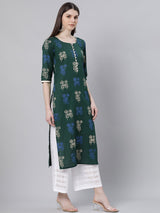 Green Printed Cotton Kurta