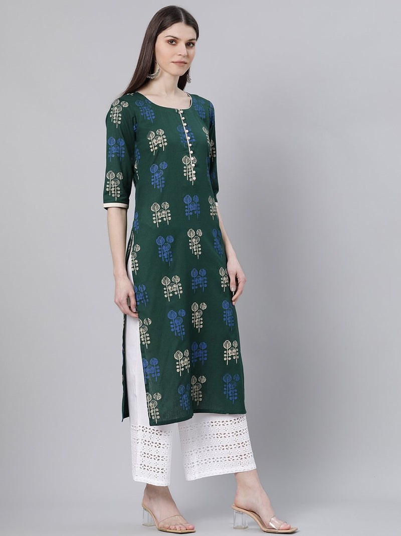 Green Printed Cotton Kurta