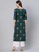 Green Printed Cotton Kurta