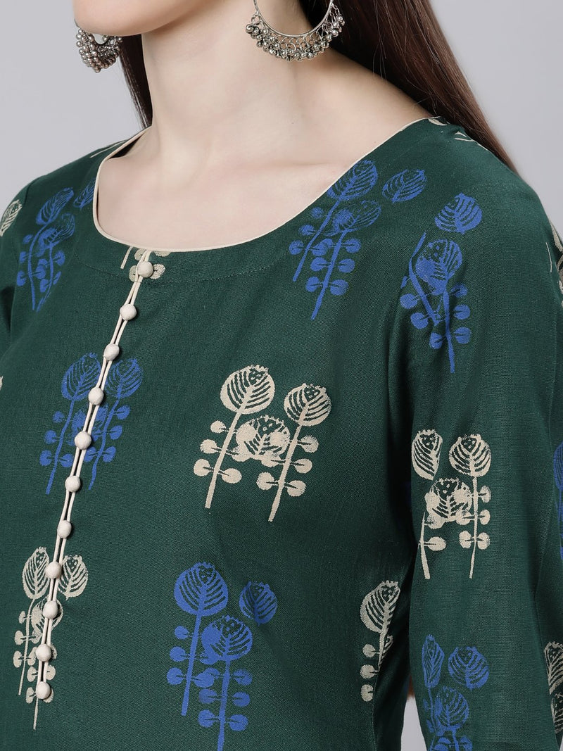 Green Printed Cotton Kurta