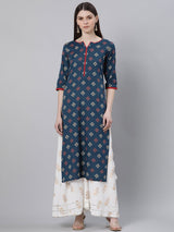 Blue Cotton Printed Straight Kurta