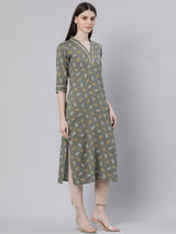 Green Cotton Printed Straight Kurta