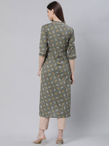 Green Cotton Printed Straight Kurta