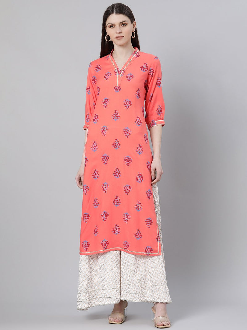 Coral Rayon Printed Straight Kurta