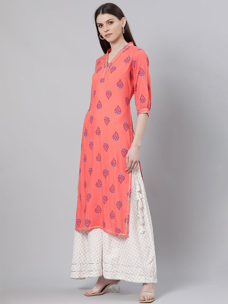 Coral Rayon Printed Straight Kurta