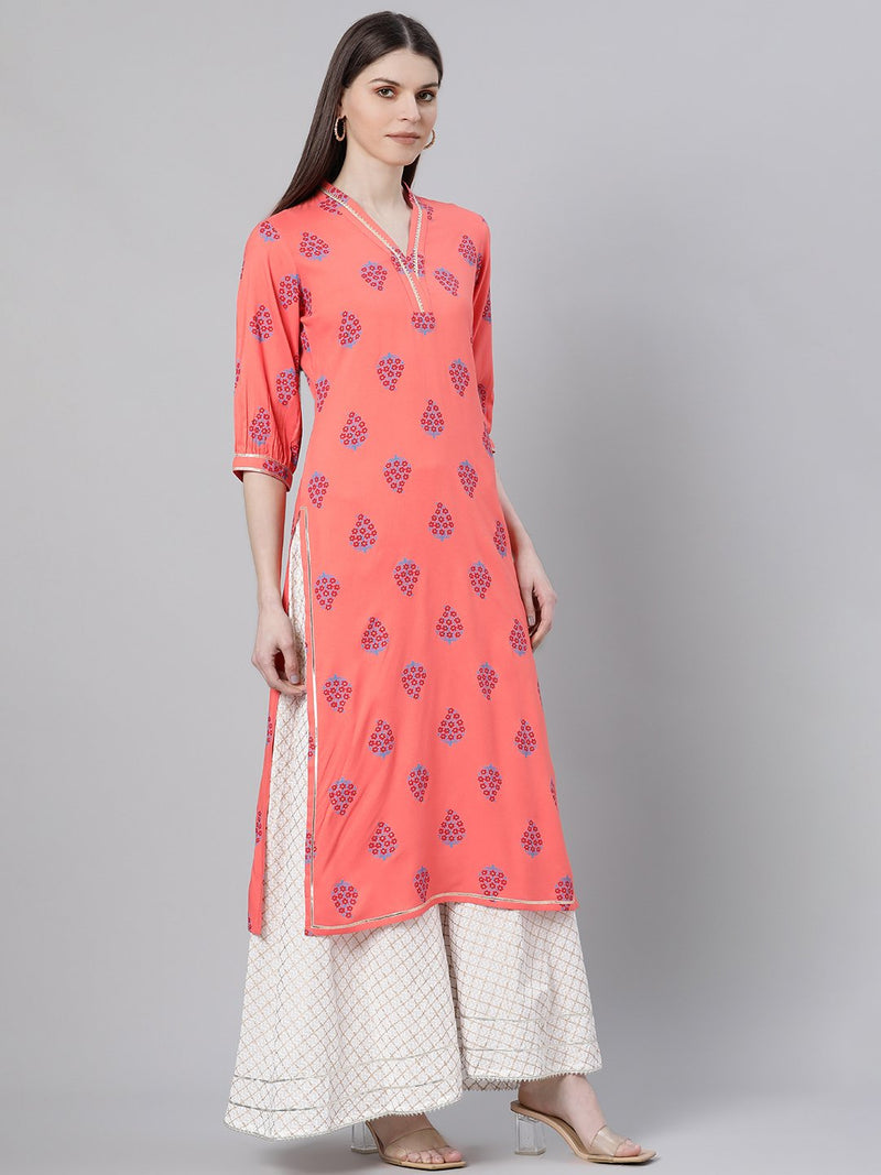 Coral Rayon Printed Straight Kurta