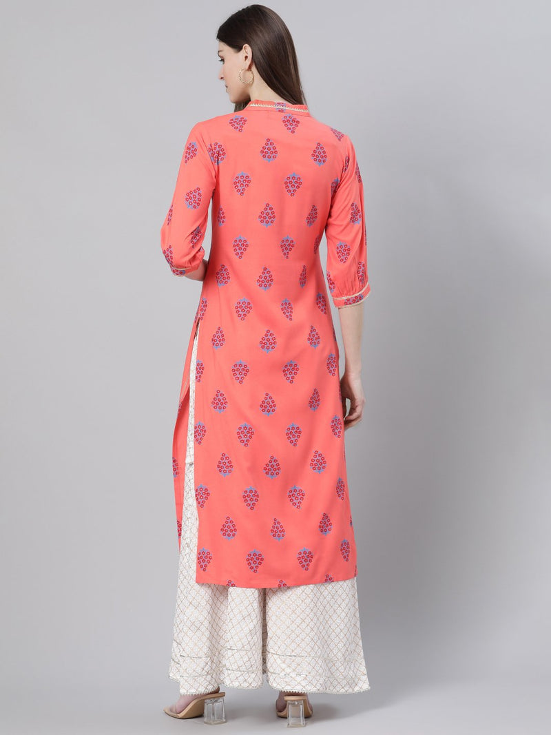 Coral Rayon Printed Straight Kurta