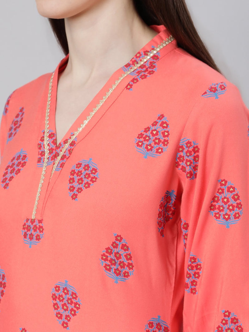 Coral Rayon Printed Straight Kurta