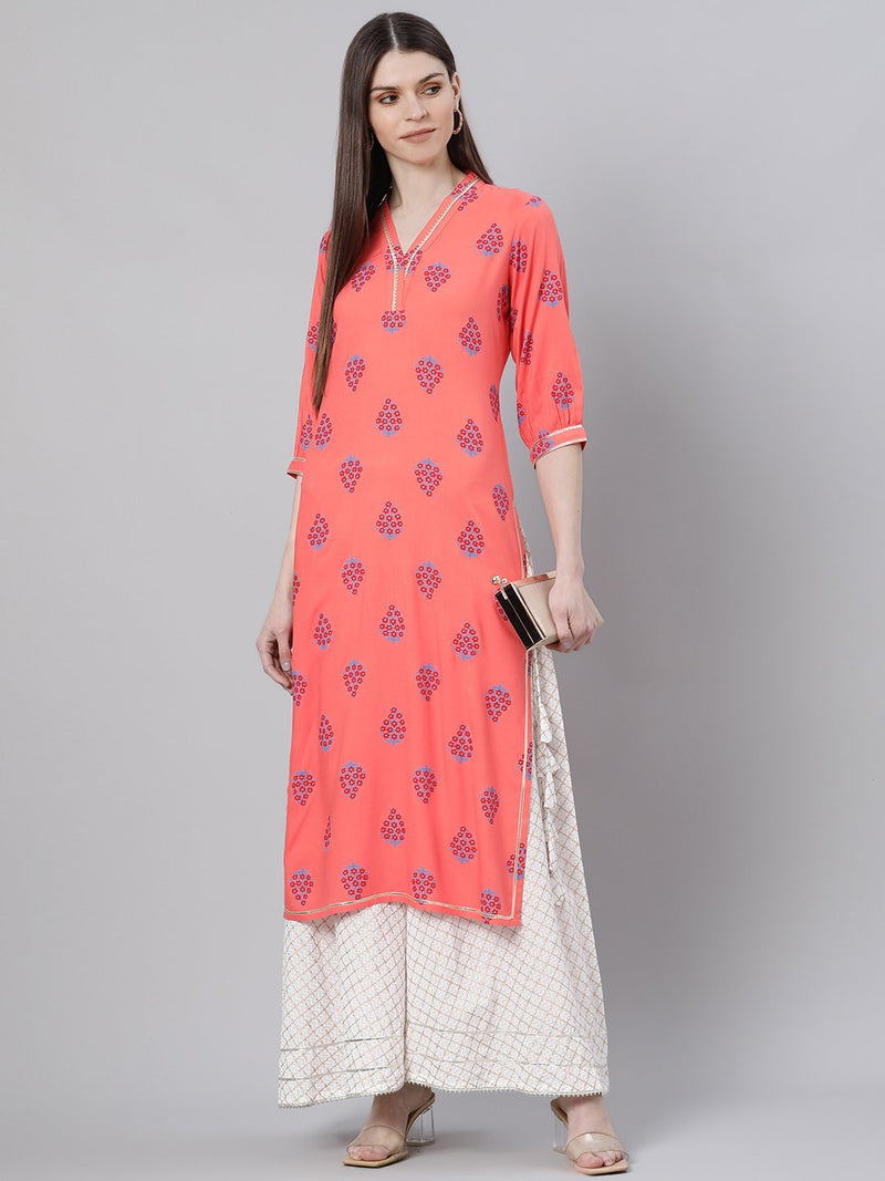 Coral Rayon Printed Straight Kurta