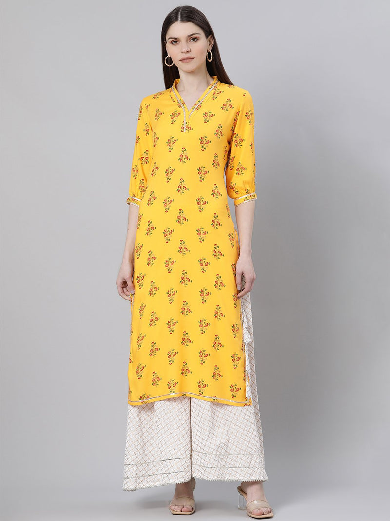 Yellow Rayon Printed Straight Kurta