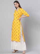 Yellow Rayon Printed Straight Kurta