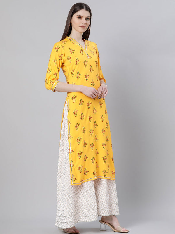 Yellow Rayon Printed Straight Kurta