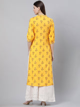 Yellow Rayon Printed Straight Kurta