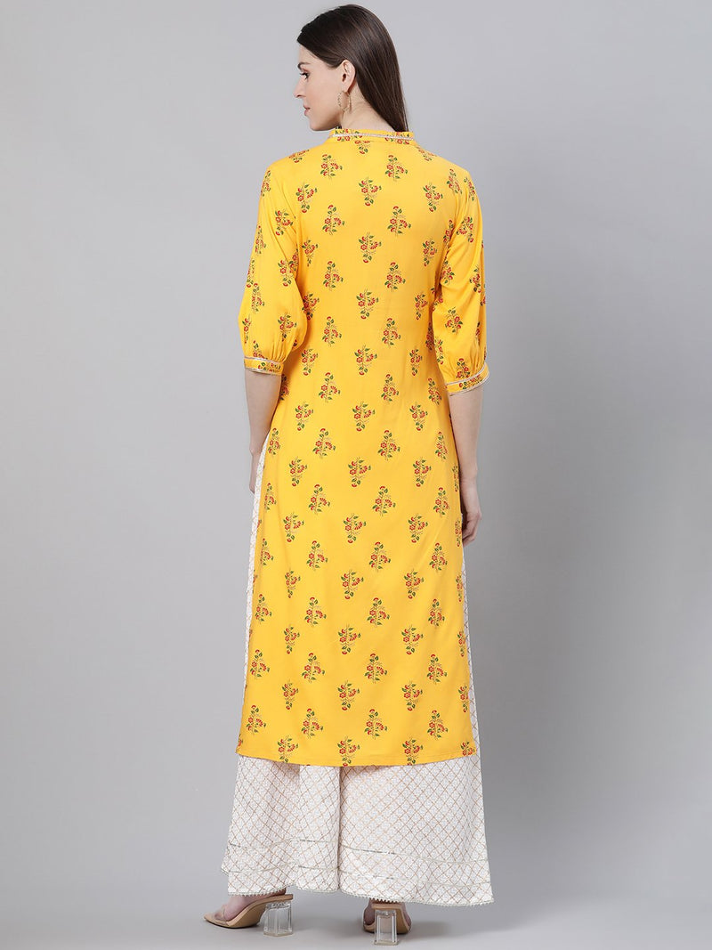 Yellow Rayon Printed Straight Kurta