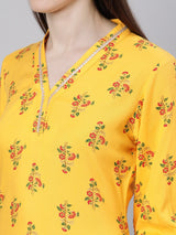Yellow Rayon Printed Straight Kurta