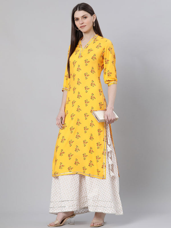 Yellow Rayon Printed Straight Kurta