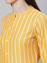 Yellow Rayon Stripe Straight Kurta