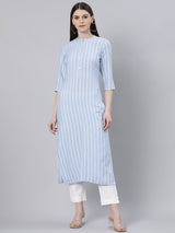 Blue Rayon Stripe Straight Kurta