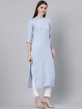 Blue Rayon Stripe Straight Kurta