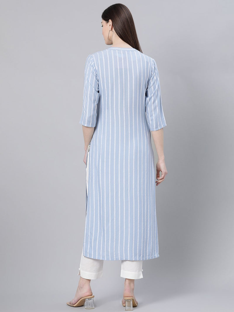 Blue Rayon Stripe Straight Kurta
