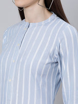 Blue Rayon Stripe Straight Kurta