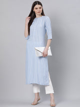 Blue Rayon Stripe Straight Kurta