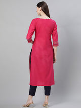 Pink Cotton Printed Straight Kurta
