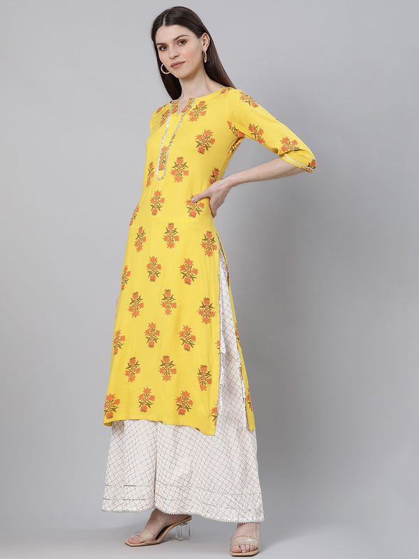 Yellow Rayon Printed Straight Kurta