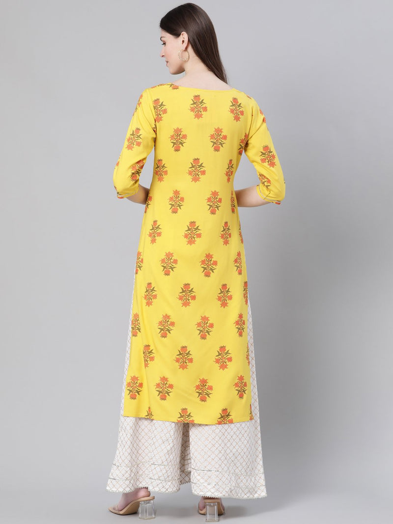 Yellow Rayon Printed Straight Kurta
