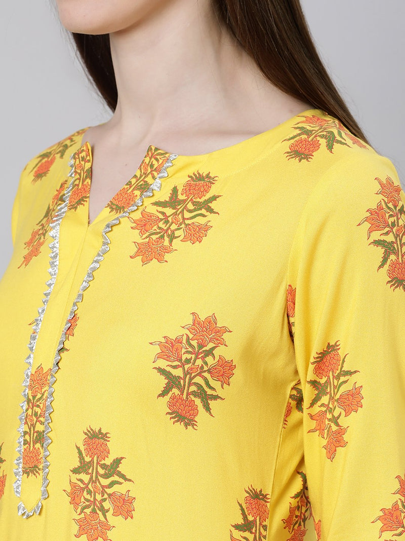 Yellow Rayon Printed Straight Kurta