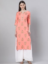 Pink Rayon Printed Straight Kurta
