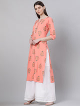 Pink Rayon Printed Straight Kurta