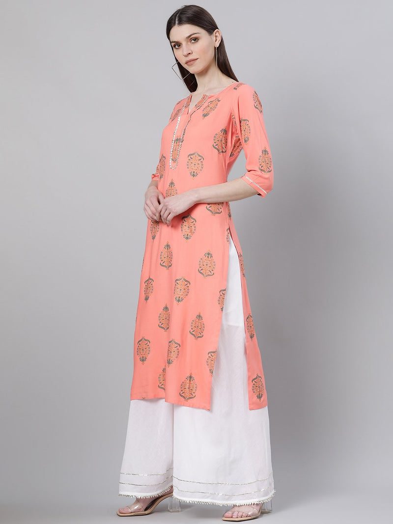 Pink Rayon Printed Straight Kurta