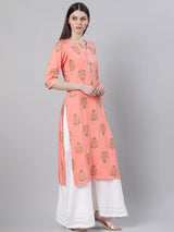Pink Rayon Printed Straight Kurta
