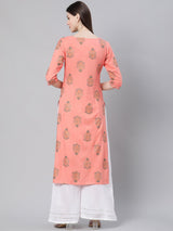 Pink Rayon Printed Straight Kurta