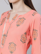 Pink Rayon Printed Straight Kurta