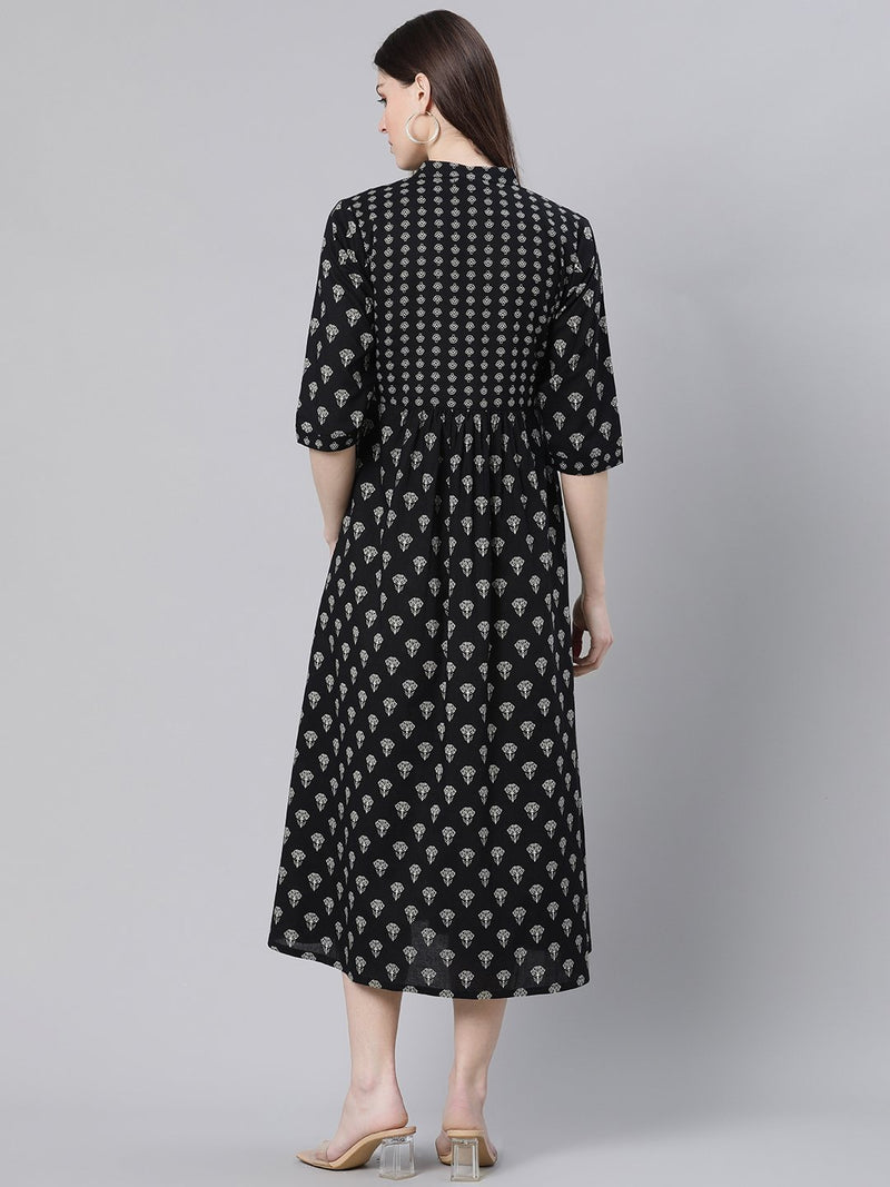 Black Cotton Flared Maxi Dress