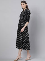 Black Cotton Flared Maxi Dress