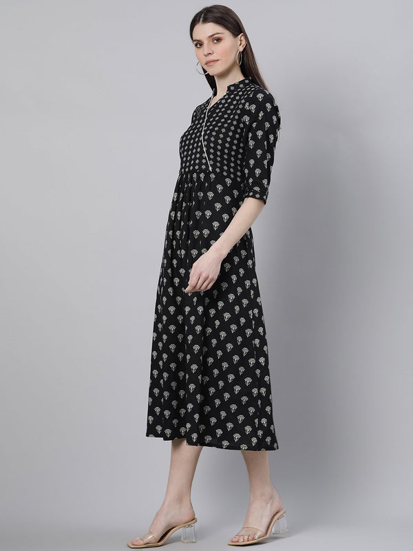 Black Cotton Flared Maxi Dress