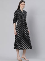 Black Cotton Flared Maxi Dress