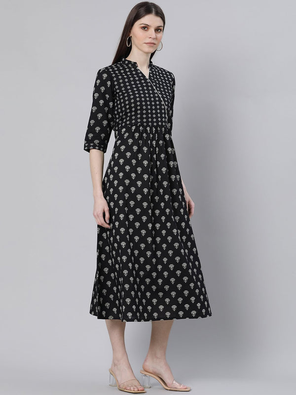 Black Cotton Flared Maxi Dress