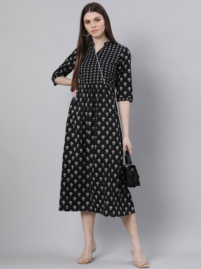 Black Cotton Flared Maxi Dress