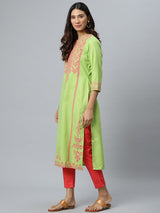 Green Printed Cotton Kurta
