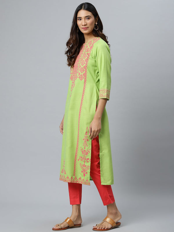 Green Printed Cotton Kurta
